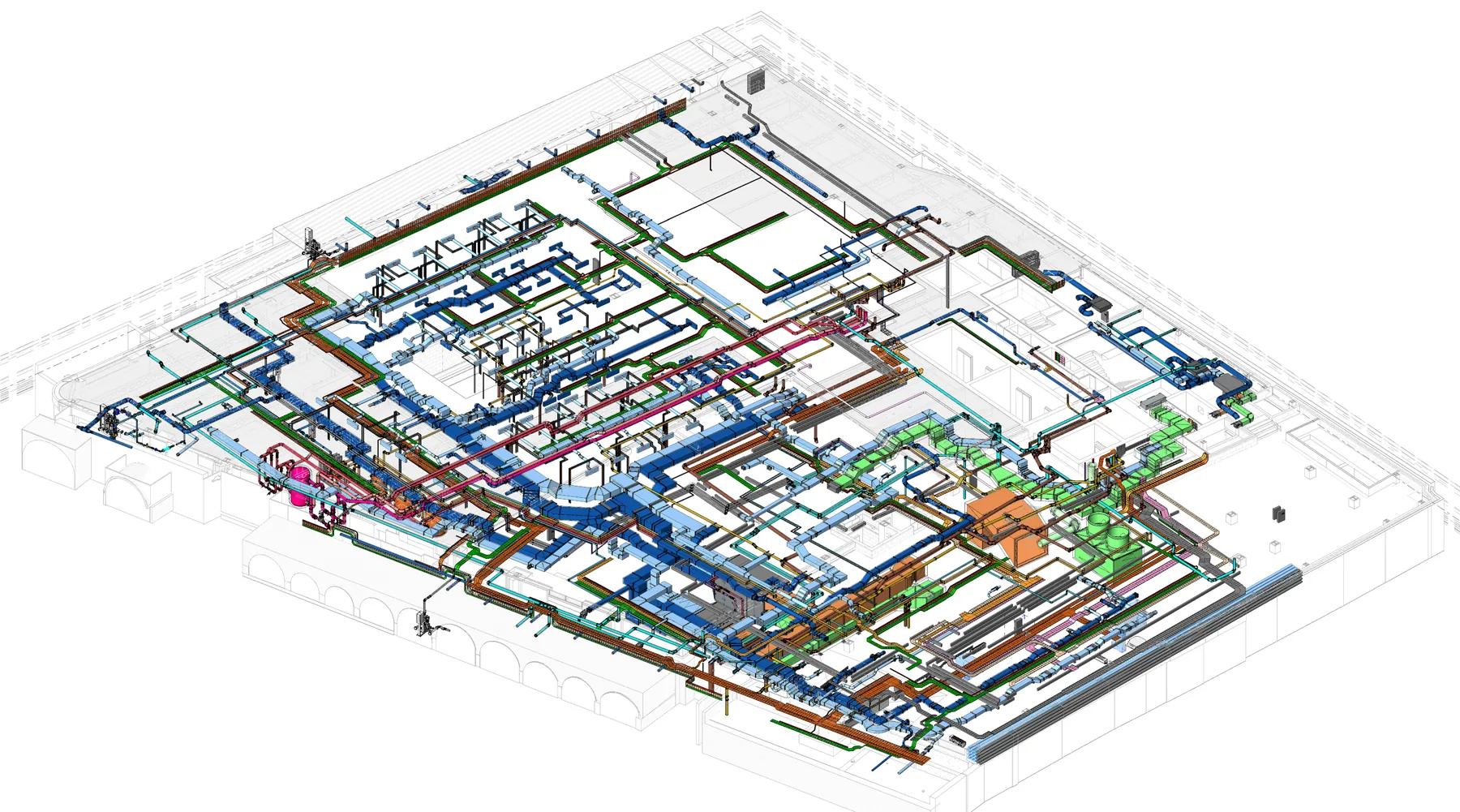 Building services coordinated against retained structure, 63 New Bond Street, London