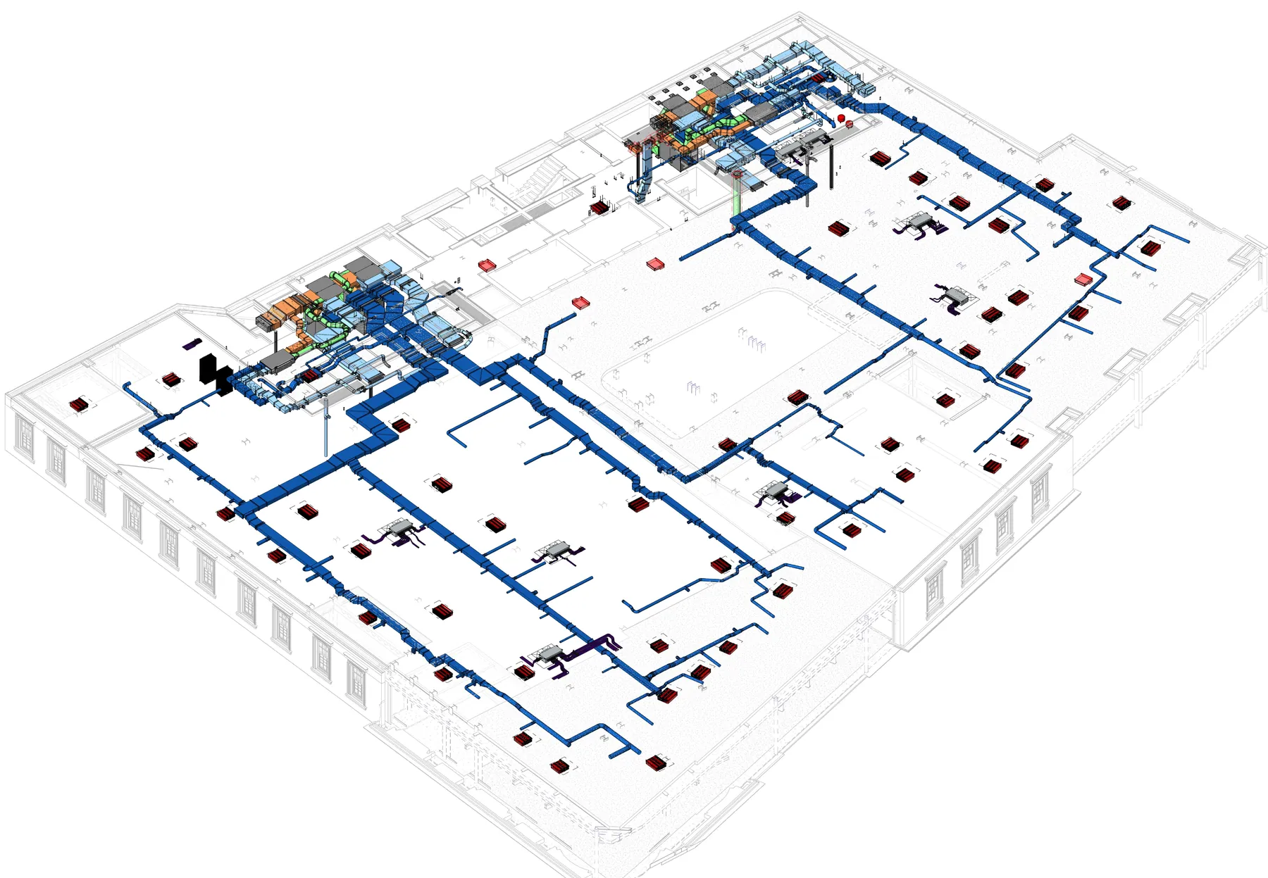 MEP coordination drawing produced from the model, 63 New Bond Street, London
