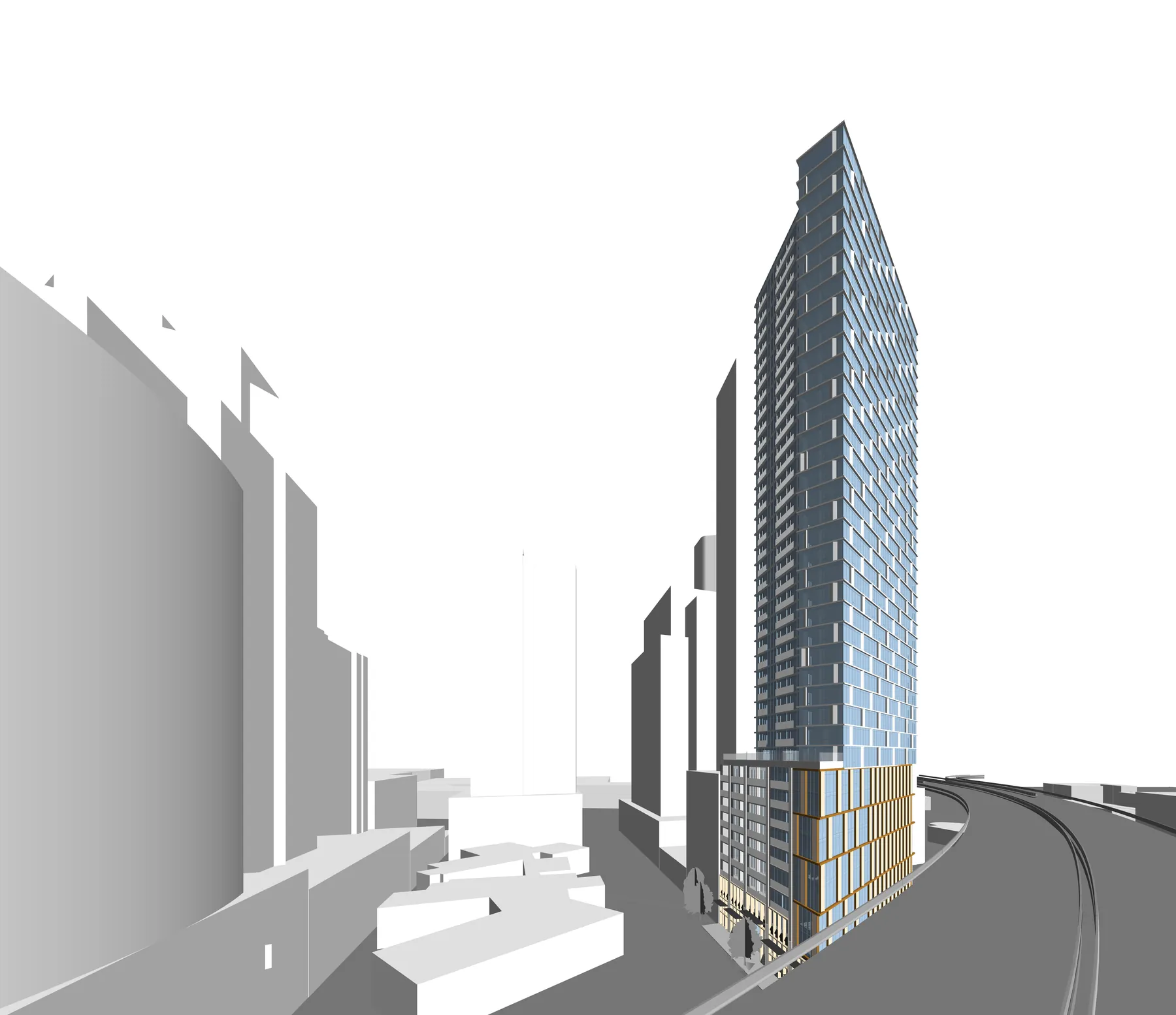 Massing of the tower and podium, 39-storey residential tower, Melbourne